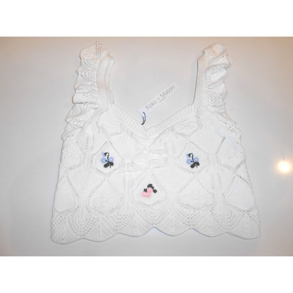 NWT Koko + Mason White Crochet Crop Top Floral Embroidered Boho Size S